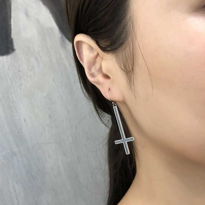 Large cross earrings vintage sterling silver gothic jewelry-2