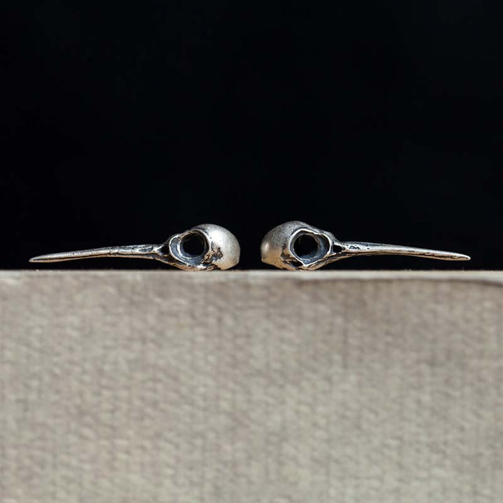 Bird Skull Earrings | Punk 925 Silver Studs by Demonmirror-5