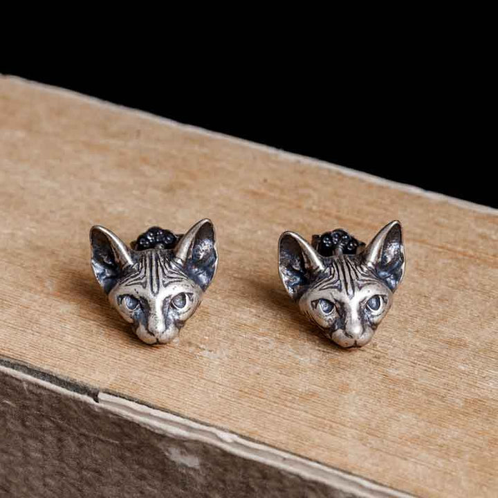 Cat Earrings - 925 Silver Gothic Earrings by Demonmirror-4