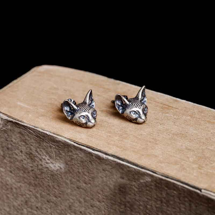 Cat Earrings - 925 Silver Gothic Earrings by Demonmirror-5