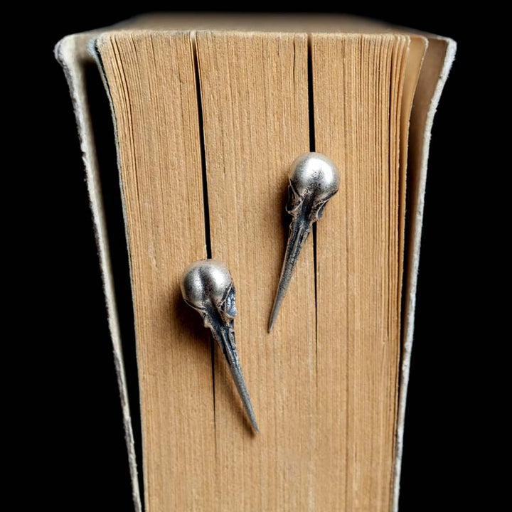 Bird Skull Earrings | Punk 925 Silver Studs by Demonmirror-3