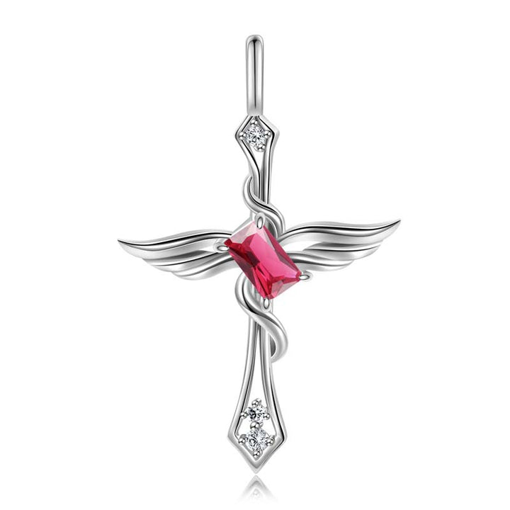 Cross Necklace Gothic | 925 Silver Necklace for Women by Demonmirror-wine red