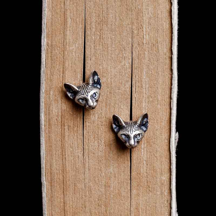 Cat Earrings - 925 Silver Gothic Earrings by Demonmirror-6
