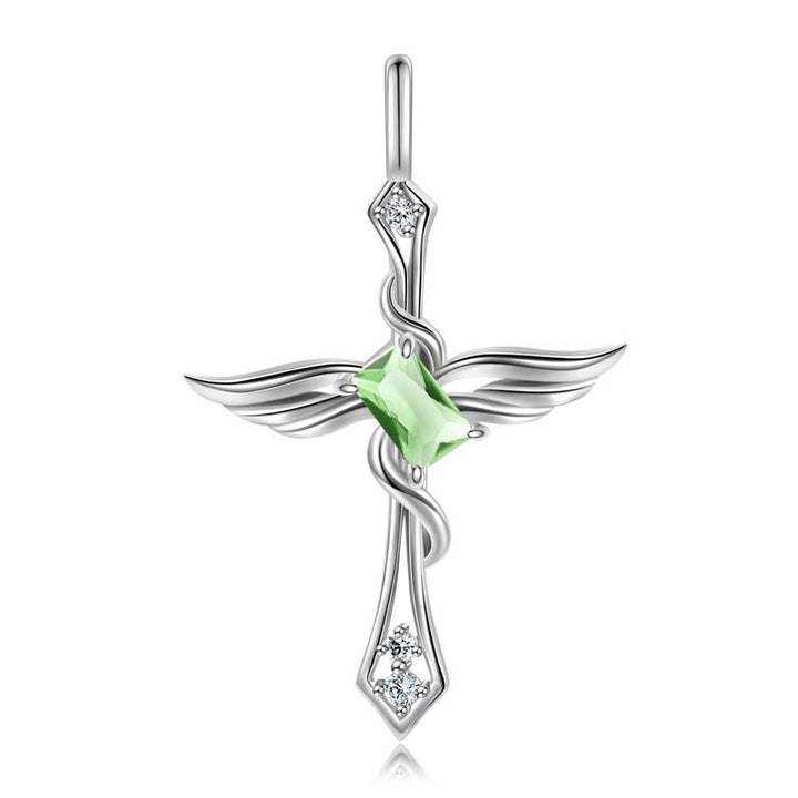 Cross Necklace Gothic | 925 Silver Necklace for Women by Demonmirror-light green