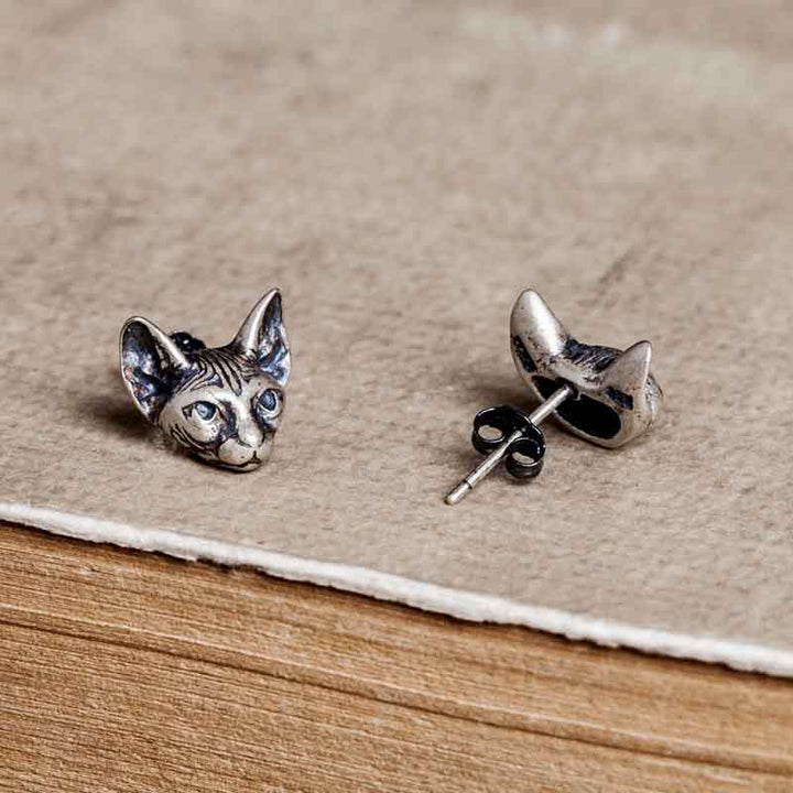 Cat Earrings - 925 Silver Gothic Earrings by Demonmirror-7