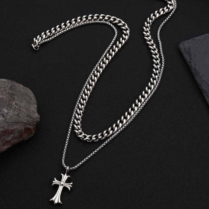 Chunky Cross Necklace | Stainless Steel Gothic Jewelry | Demonmirror-4